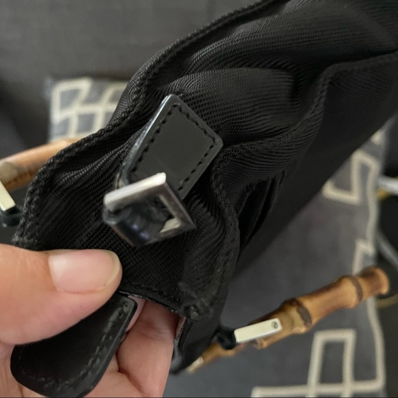 GUCCI 1990s Bamboo Nylon Canvas Bag Black - Picture 14 of 16